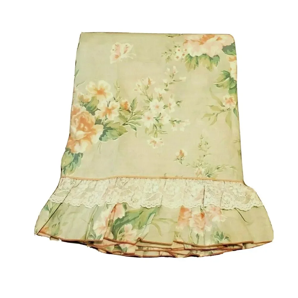 Vintage J.P. Stevens Full Flat Sheet 1970s Green Floral No Iron USA 78 x 100